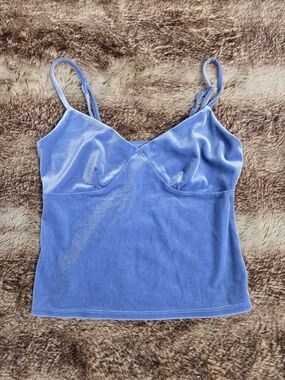 Wild Fable XS Blue Velvet Cami Crop Top Y2K Soft Girl Minimalist Spaghetti Strap